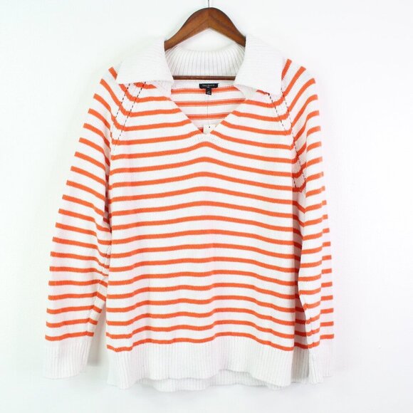 Talbots Johnny Collar Striped Knit Sweater White Orange 2x - Picture 2 of 9